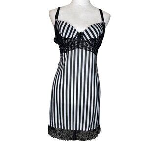 Diana Secret Black White Stripe Underwire Lace Slip Nighty Lingerie Plus Size 3X